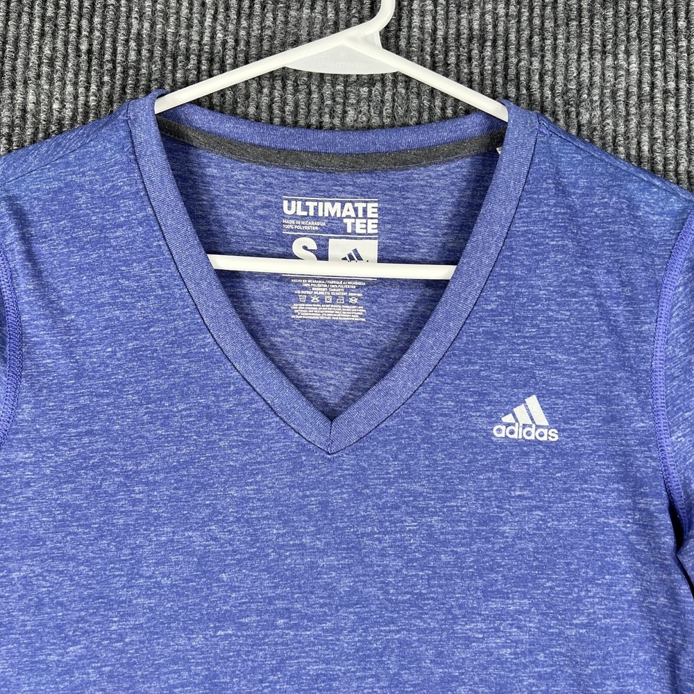Adidas Shirt Womens Small Blue V Neck Short Sleeve Active Casual Workout Gym Run